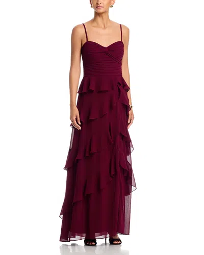 Aqua Chiffon Tiered Ruffled Dress - Exclusive In Burgundy