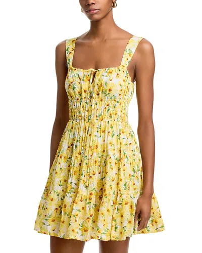 Aqua Cinched Tank Dress - Exclusive In Yellow Daisy