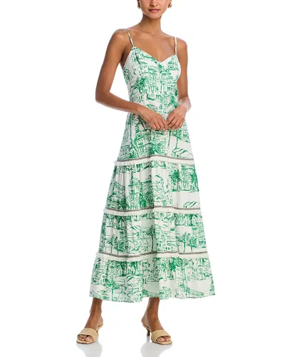 Aqua City Palm Scenic Print Dress - Exclusive In Green/white