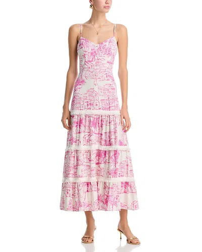 Aqua City Palm Scenic Print Dress - Exclusive In Pink