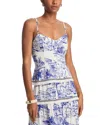 Aqua City Palm Toile Top - Exclusive In Blue/white