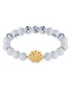Aqua Clam Shell Charm Gemstone Beaded Stretch Bracelet In 18k Gold Plated Sterling Silver - Exclusive