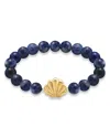 Aqua Clam Shell Charm Gemstone Beaded Stretch Bracelet In 18k Gold Plated Sterling Silver - Exclusive In Multi