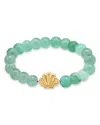Aqua Clam Shell Charm Gemstone Beaded Stretch Bracelet In 18k Gold Plated Sterling Silver - Exclusive