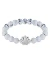 Aqua Clam Shell Charm Gemstone Beaded Stretch Bracelet In Sterling Silver - Exclusive