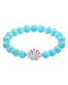 Aqua Clam Shell Charm Gemstone Beaded Stretch Bracelet In Sterling Silver - Exclusive In Multi