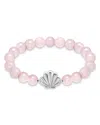 Aqua Clam Shell Charm Gemstone Beaded Stretch Bracelet In Sterling Silver - Exclusive In Multi