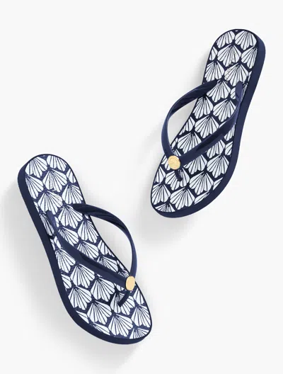 Aqua Club Bea Molded Thong Flip Flops -  Fiji Shell Sweaters - Indigo Blue/white - 11m Talbots In Indigo Blue,white