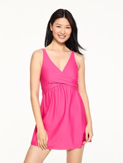 Aqua Club Faux Wrap Swim Dress - Tropical Punch - Large Talbots