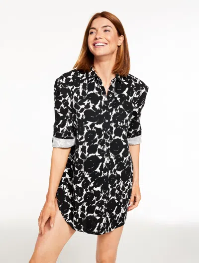 Aqua Club Gauze Shirt Cover-up - Capri Rose - Ivory/black - Medium Talbots In Multi