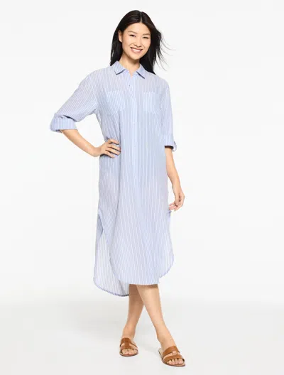 Aqua Club Long Shirt Cover-up - Stripe - Blue Crystal/white - Xl - 100% Cotton Talbots