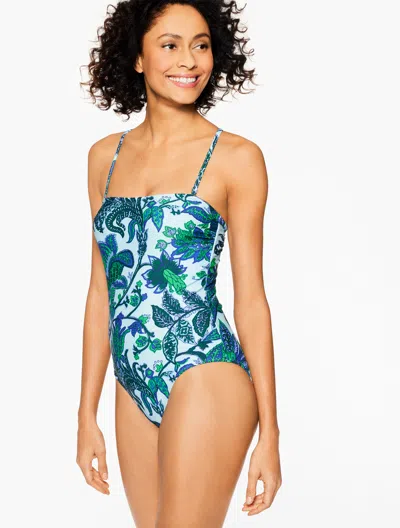 Aqua Club Misses -  Bandeau One-piece Swimsuit - Bali Blooms - Vista Blue - Xl Talbots