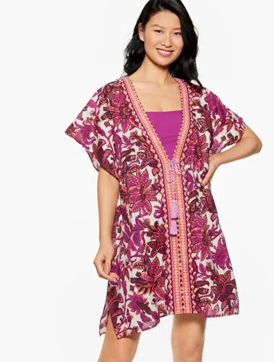 Aqua Club Misses -  Embroidered Caftan Cover-up - Bali Blooms - Wild Aster - M/l Talbots