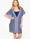 Aqua Club Misses -  Embroidered Caftan Cover-up - Ibiza Tile - Vista Blue - M/l - 100% Cotton Talbots In Vista Blue