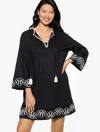 Aqua Club Misses -  Embroidered Shell Sweater Caftan Cover-up - Black - Large - 100% Cotton Talbots In Black