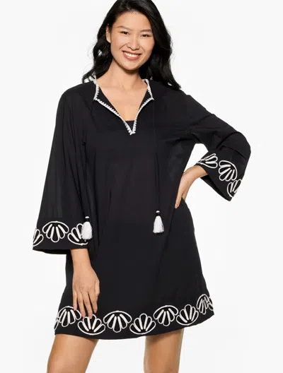 Aqua Club Misses -  Embroidered Shell Sweater Caftan Cover-up - Black - Large - 100% Cotton Talbots