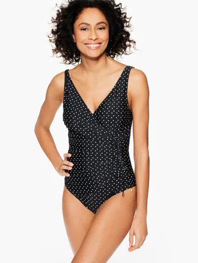 Aqua Club Misses -  Faux Wrap One-piece Swimsuit - Tahiti Dot - Black - Large Talbots