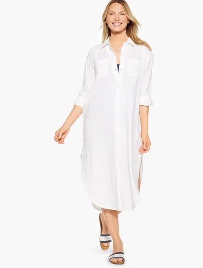 Aqua Club Misses -  Gauze Long Shirt Cover-up - White - Xs - 100% Cotton Talbots
