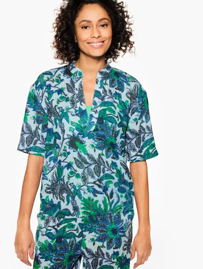 Aqua Club Misses -  Gauze Popover Shirt Shirt Cover-up - Bali Blooms - Vista Blue - Xl Talbots