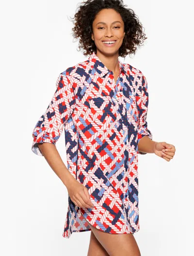 Aqua Club Misses -  Gauze Shirt Cover-up - Nautical Vibes - Red Pepper - Xl - 100% Cotton Talbots