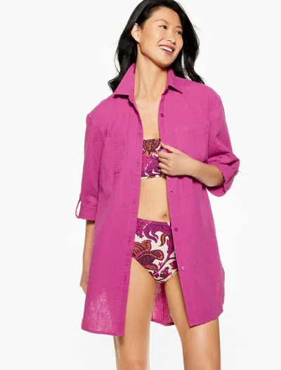 Aqua Club Misses -  Gauze Shirt Cover-up - Wild Aster - Large - 100% Cotton Talbots In Wild Aster