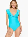 Aqua Club Misses -  Ruffle V-neck One-piece Swimsuit - Pool Blue - Xl Talbots In Pool Blue