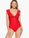 Aqua Club Misses -  Ruffle V-neck One-piece Swimsuit - Red Pepper - Large Talbots
