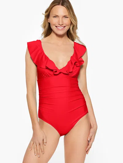 Aqua Club Misses -  Ruffle V-neck One-piece Swimsuit - Red Pepper - Large Talbots