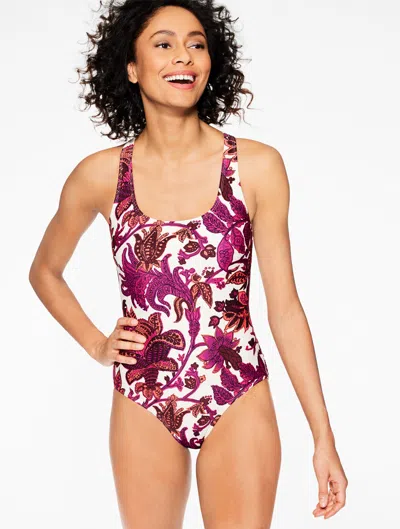 Aqua Club Misses -  Scoop Neck One-piece Swimsuit - Bali Blooms - Wild Aster - Xl Talbots