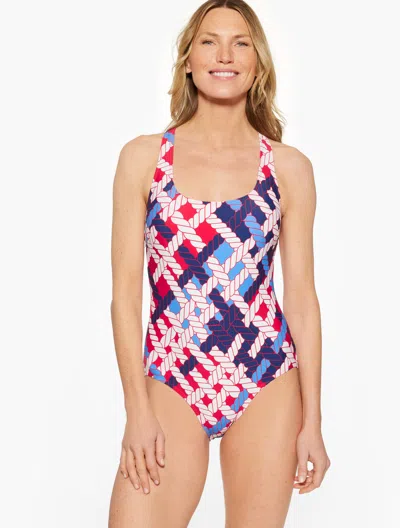 Aqua Club Misses -  Scoop Neck One-piece Swimsuit - Nautical Vibes - Red Pepper - Medium Talbots