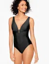Aqua Club Misses -  V-neck One-piece Swimsuit - Black - Medium Talbots