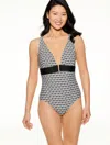 Aqua Club Misses -  V-neck One-piece Swimsuit - Fiji Shell Sweater - Black - Xxl Talbots In Black