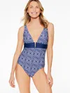 Aqua Club Misses -  V-neck One-piece Swimsuit - Ibiza Tile - Vista Blue - Medium Talbots In Vista Blue