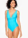 Aqua Club Misses -  V-neck One-piece Swimsuit - Pool Blue - Xs Talbots