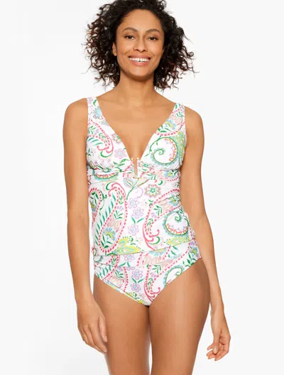 Aqua Club Misses -  V-neck Tankini - Island Paisley - White - Xl Talbots