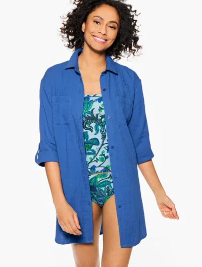Aqua Club Plus Size -  Gauze Shirt Cover-up - Royal Blue - 3x - 100% Cotton Talbots