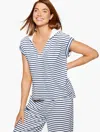 Aqua Club Plus Size -  Stripe Terry Hooded Cover-up - White/ink - 3x Talbots In White,ink