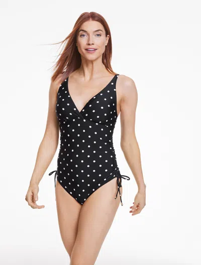 Aqua Club Ruched One-piece Swimsuit - Aruba Dot - Black - Xl Talbots