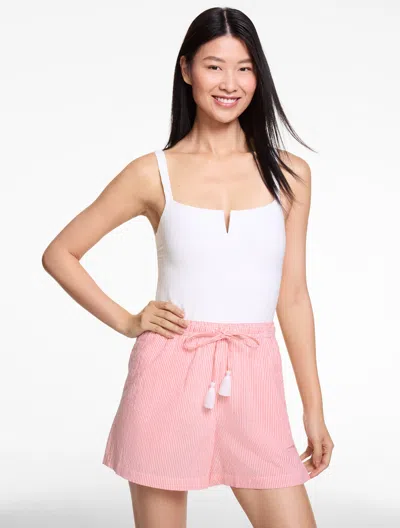 Aqua Club Seersucker Shorts Cover-up - Classic Stripe - White/coral Peach - Large Talbots