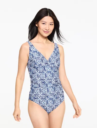 Aqua Club V-neck Tankini - Coastal Tile - Ink - Medium Talbots In Black