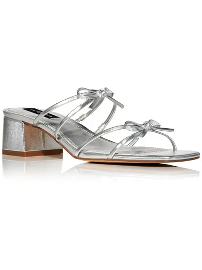 Aqua Women's Cntia Square Toe Double Bow Strap Block Heel Sandals - Exclusive In Silver