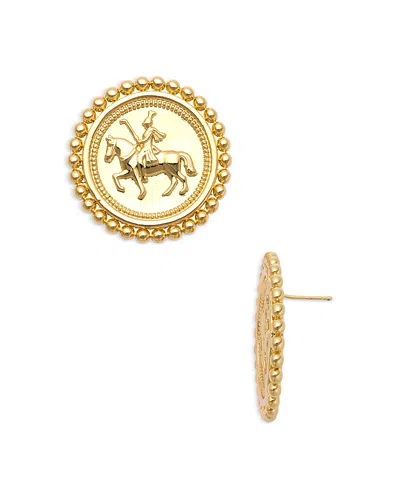 Aqua Coin Statement Stud Earrings - Exclusive In Gold
