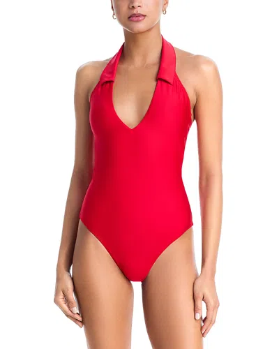 Aqua Collared Halter One Piece Swimsuit - Exclusive In Red