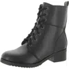 Aqua College Bassil Womens Leather Block Heal Combat & Lace-up Boots In Black