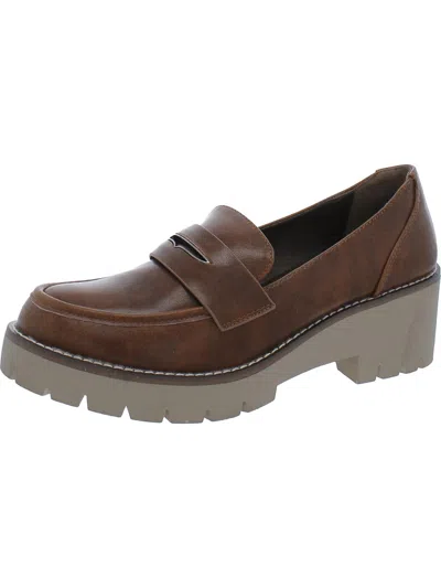 Aqua College Daria Womens Leather Slip-on Loafers In Brown