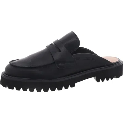 Aqua College Fever Womens Lugged Sole Leather Mules In Black