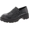Aqua College Saanvi Womens Leather Chunky Loafer Heels In Black