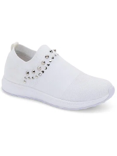 Aqua College Windy Womens Studded Knit Casual And Fashion Sneakers In White