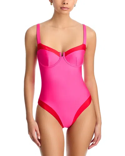 Aqua Color Blocked Underwire One Piece Swimsuit - Exclusive In Pink