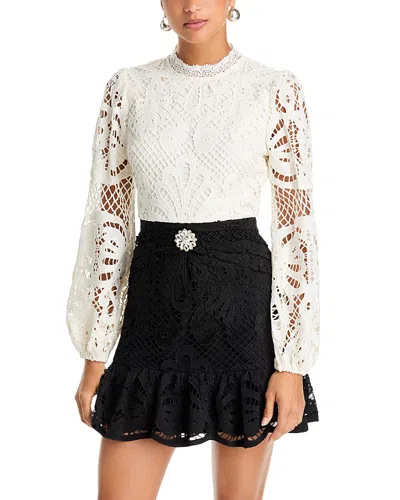 Aqua Contrast Lace Long Sleeve Mini Dress - Exclusive In White